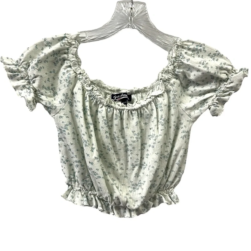 Freshman Nordstroms Lettuce Edge Pointelle Floral Crop Top Girls Medium 8 10